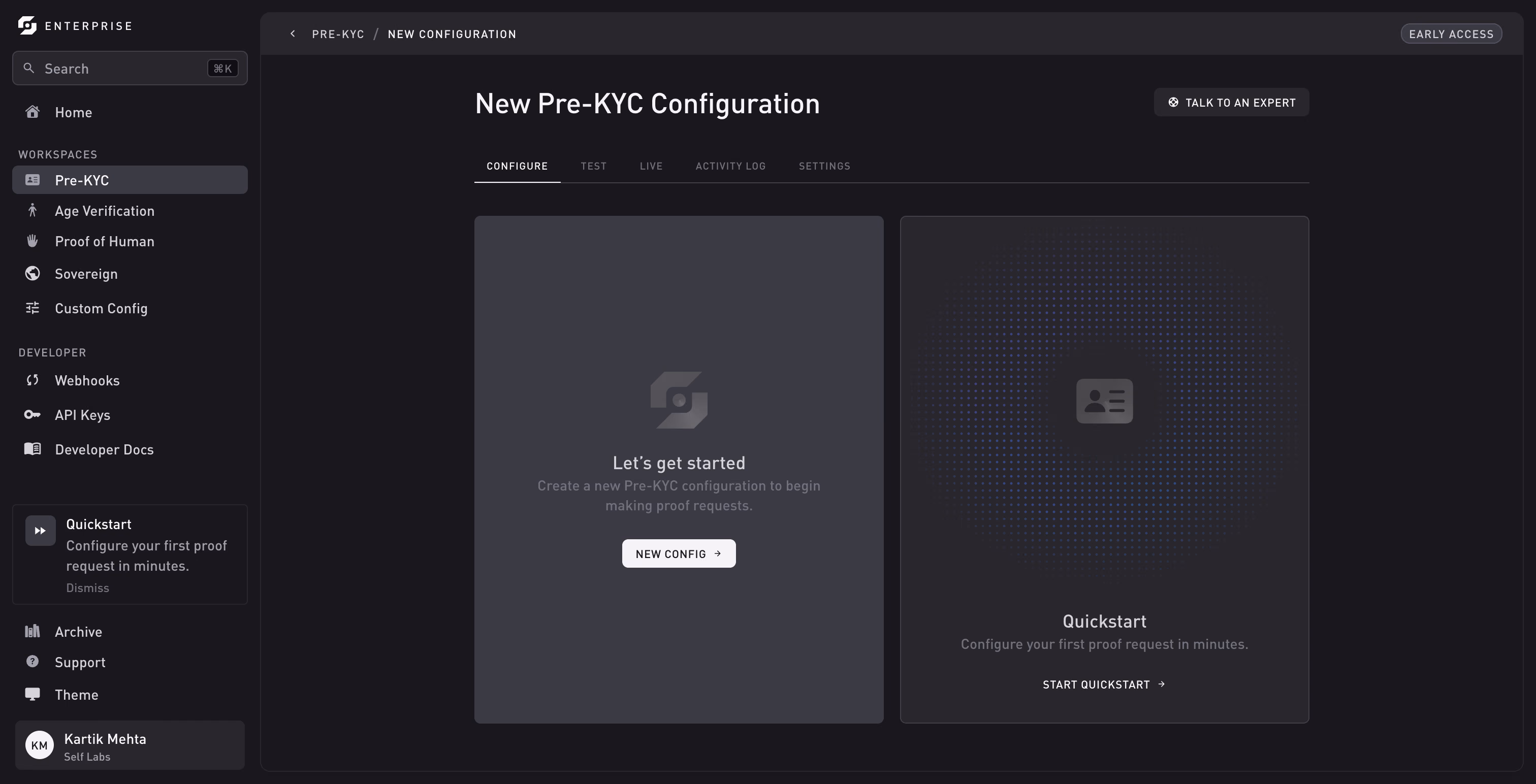 New configuration in a workspace