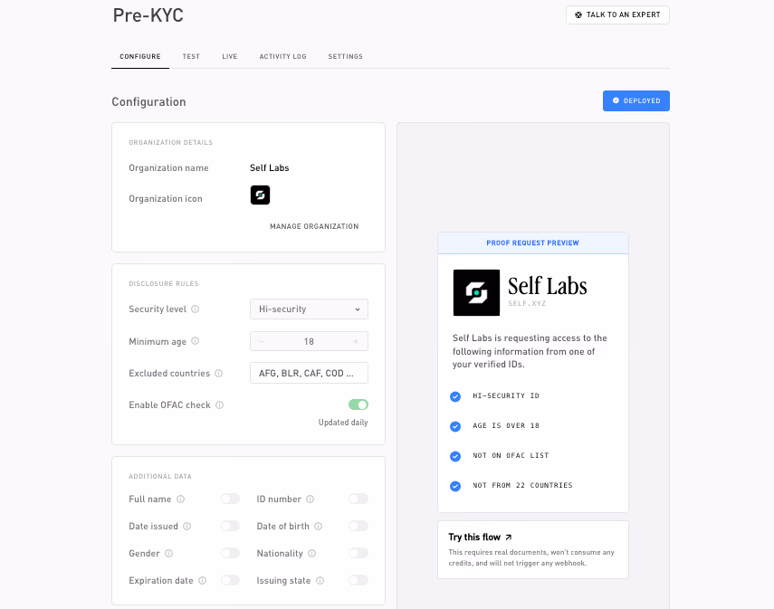 Published Pre-KYC configuration