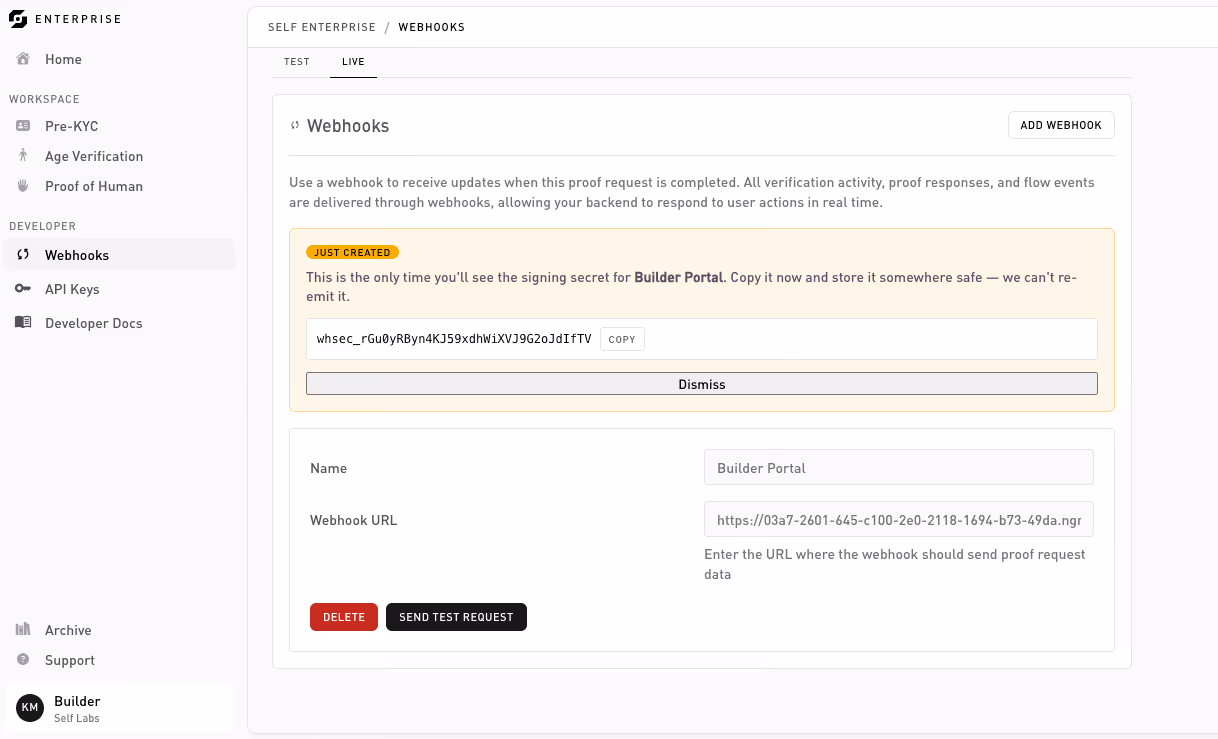 Webhooks settings